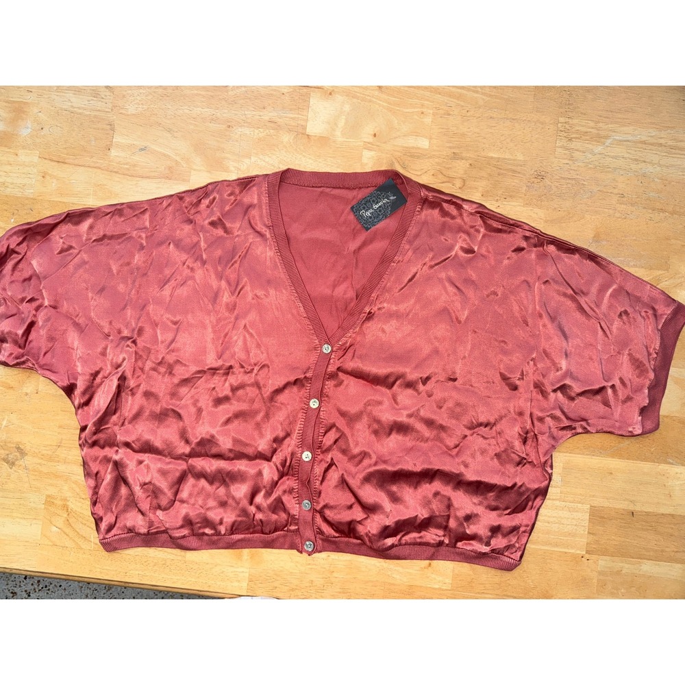 Pepa Garcia Rose Pink Satin Cropped Cardigan Button Up Made in Italy Sz‎ XL